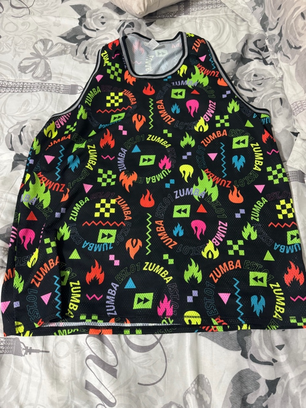 Zumba Fitness Neon Patterned Black Tank Top